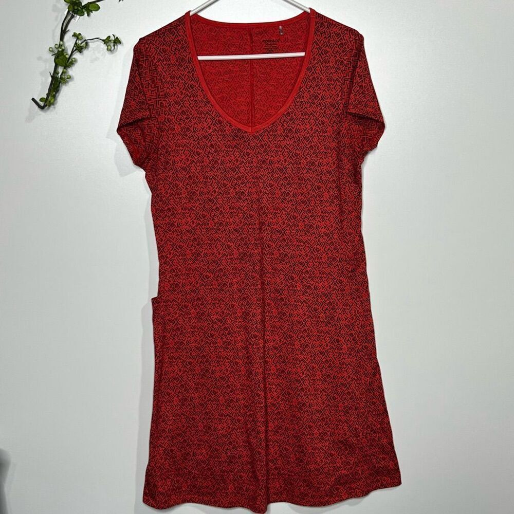 Toad & Co. Marley Short Sleeve Tee Shirt Dress Orange Burgundy Geometric